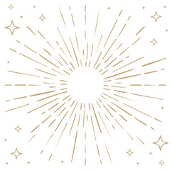 Obraz premium Gold sunburst with stars on white background, vintage, retro, celestial, vector