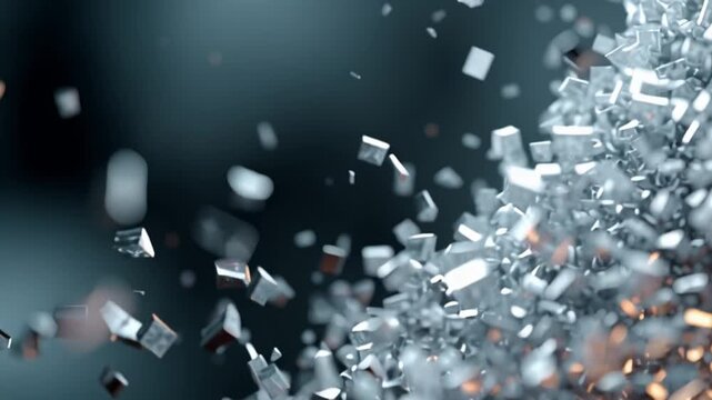 Abstract Cubes Explosion: Dynamic display of geometric shapes exploding outwards, creating a captivating visual effect. The image reflects an atmosphere of abstract shapes. 