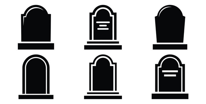Set of halloween graveyard tombstone silhouettes black icon Vector illustration and isolated on white background.