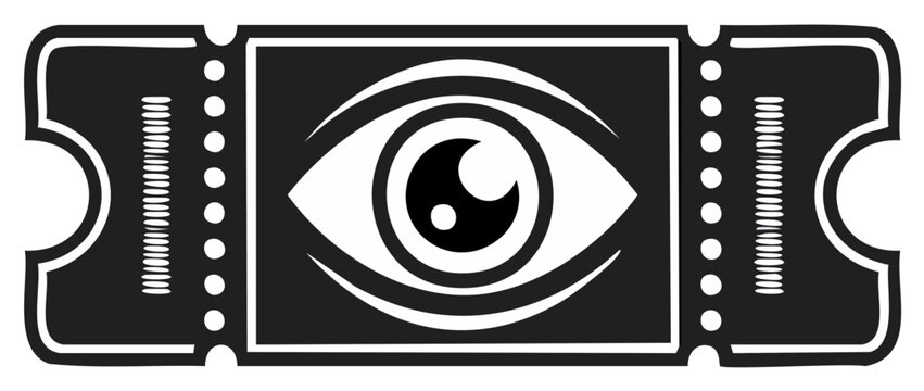Stylized Eye Symbol on Black Ticket Graphic Design Element