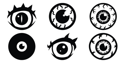 Set of halloween monster eyeball silhouettes black icon Vector illustration and isolated on white background. © Bhabas