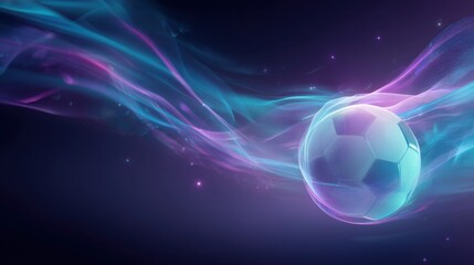 Glowing futuristic soccer or football ball with flowing light trails. Dynamic representation of sport and technology for gaming.