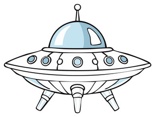 Cartoon UFO with Light Blue Details in Flat Graphic Style