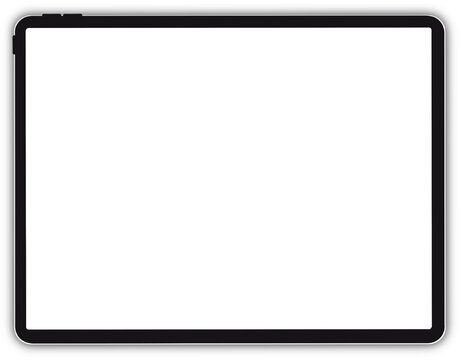 Modern tablet screen mockup with black bezel. Blank display device frame. PNG illustration 