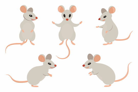 Cartoon mice in various poses isolated on a white background