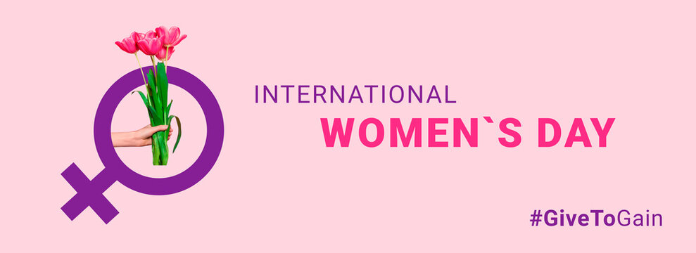 International women's day concept with slogan Give To Gain - 2026. Web banner