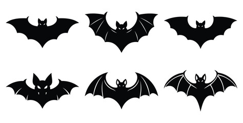 Naklejka premium Set of halloween bat crest silhouettes black icon Vector illustration and isolated on white background.