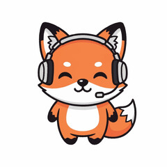 Obraz premium Cute cartoon fox wearing headphones and microphone.