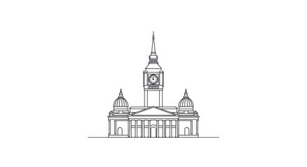 Minimalist Line Drawing of a Grand Clock Tower Building with Domes and Columns