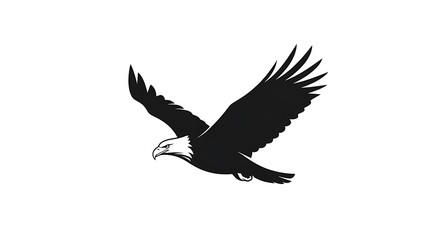 Obraz premium Silhouette of an eagle in flight against a white background, wings spread wide