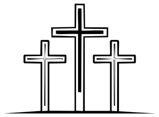 Three Crosses Symbolizing Faith Hope and Resurrection Graphic Illustration Religious and Spiritual Imagery