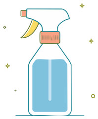 Spray bottle illustration cleaning supplies with blue liquid inside for hygiene