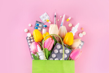 Naklejka premium Spring seasonal allergies, colds and flu spring treatment concept