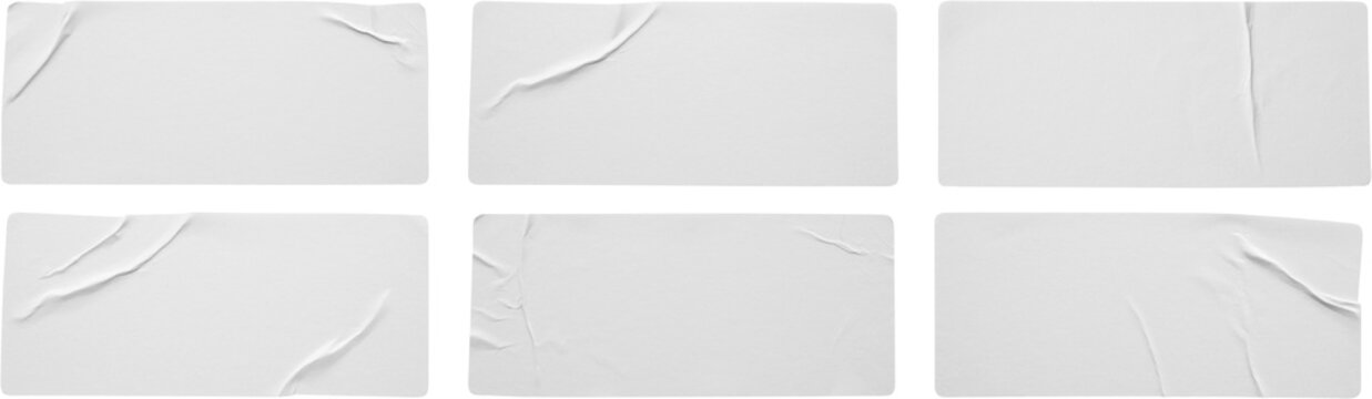 Blank white paper sticker label set isolated on white background