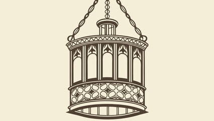 Obraz premium Vintage Hanging Lantern with Ornate Metalwork and Chain, Antique Style Lighting Fixture