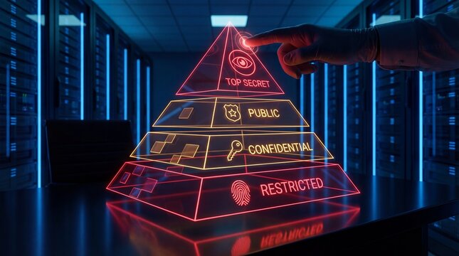 Data classification pyramid showing security levels in modern data center