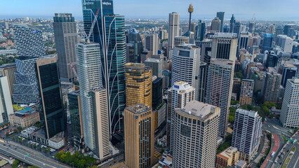Obraz premium 5 February 2026 Aerial View of of Sydney CBD High rise on Sydney Harbour Circular Quay on a nice Summer day beautiful Sky in Sydney NSW Australia