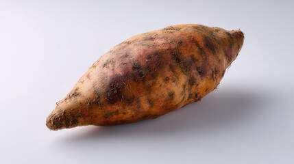 Close up of a sweet potato isolated on a white surface with copy space
