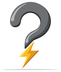 Large gray question mark with bright yellow lightning bolt symbolizing a powerful query or idea