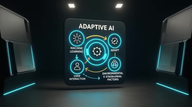 Adaptive artificial intelligence machine learning data analysis automation technology algorithm infographic feedback loop dark lab