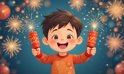 little boy playing with a firecrackers