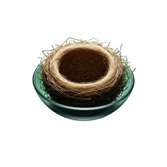 Empty bird nest in glass bowl isolated On Transparent Background