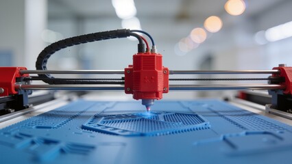 3D printer creating blue object