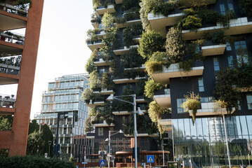 Bosco Verticale residential towers in Milan, Italy. Innovative sustainable architecture with vertical forest concept, modern urban living and green city design. © Viktoriia