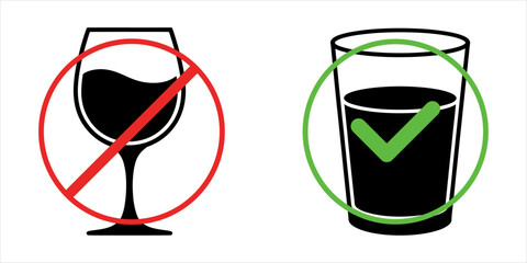 Warning sign: Drinking alcohol is harmful to health. Drinking water is good  for health, Silhouette Illustration