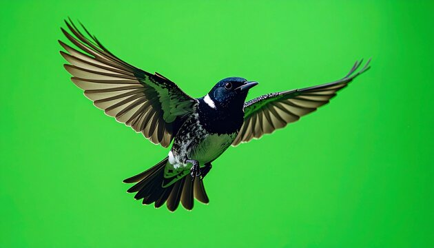 Elegant White-backed Swallow Soaring Against a Vibrant Green Backdrop.