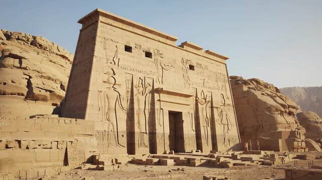 Abu Simbel Temple Facade: Ancient Egyptian Monument Carved into Rock Cliff, Nubian Heritage, Historical Landmark, UNESCO World Heritage Site.