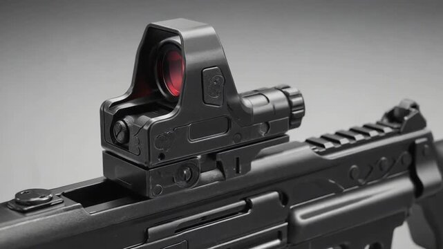 Red dot sight of a submachine gun.