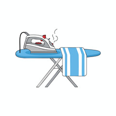 Ironing Board with Iron and Towel