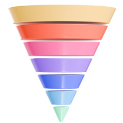 Colorful seven segmented funnel cone. Concepts of sales marketing and data conversion stages. Professional infographic tool for business presentation 3D illustration isolated