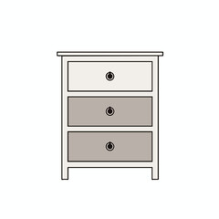 Simple Line Art Illustration of a Three Drawer Chest