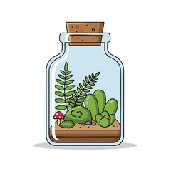 Miniature Terrarium with Cacti and Greenery