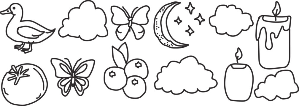 Tiny decoration doddle set. hand drawn vector illustration. 