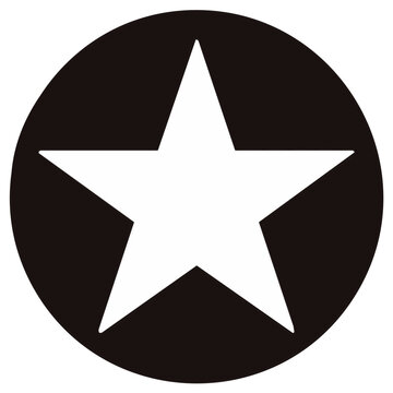 Simple geometric icon of a white five-pointed star inside a black circle, vector graphic illustration