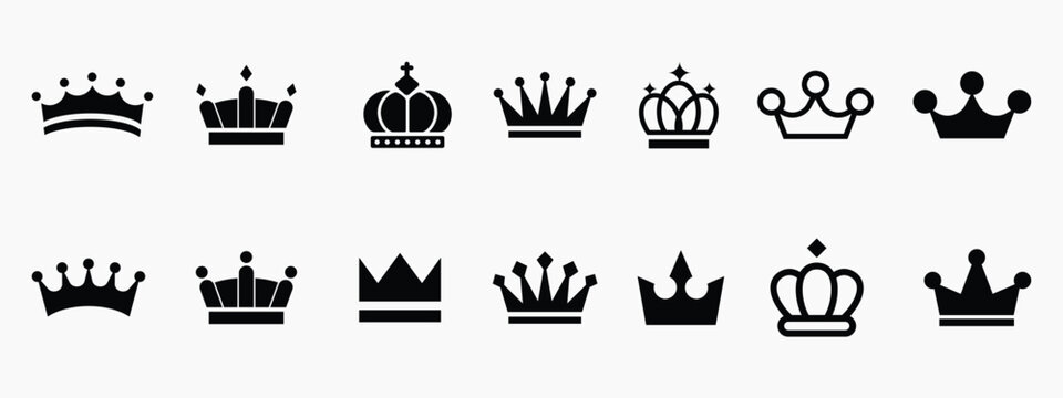 Set of black crown icons. Black crown symbol collection.