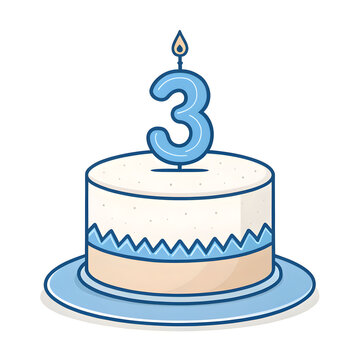 birthday cake with blue number3 candle vector icon