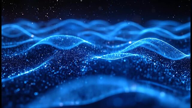 Abstract Blue Waves with Sparkling Particles Animation