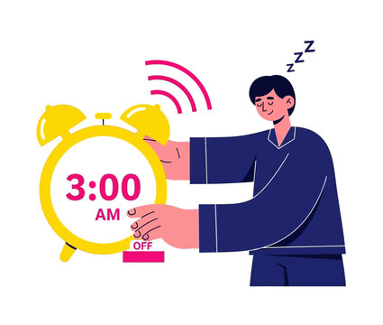 Man waking up to alarm clock at 3am in morning routine