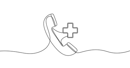 Obraz premium Line art of telephone with medical cross symbolizing healthcare communication. No editable stroke