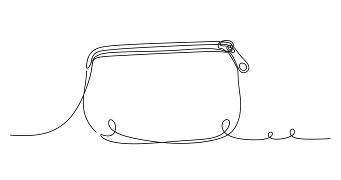 Continuous line drawing of a stylish handbag with zipper. Non editable stroke