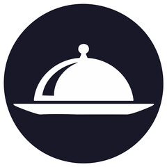 Cloche serving tray icon inside a dark blue circle