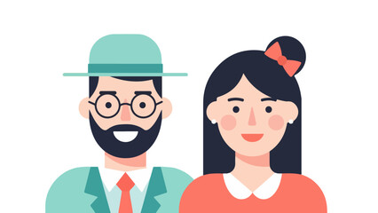 Flat Design Stylish Couple Avatars Portrait   Minimalist Vector Illustration © hendrik00
