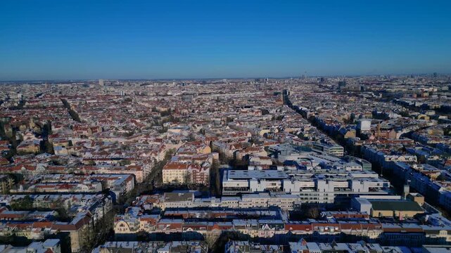 Berlin cityscape overview cold clear winter. Lovely aerial view drone
