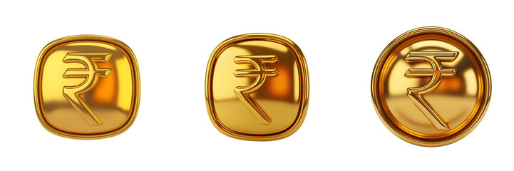 Set For Golden indian rupee currency symbols isolated on transparent background