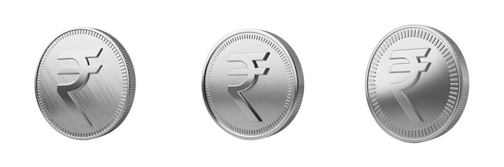 Set For silver coins with embossed designs isolated on transparent background