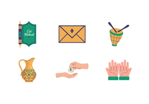 Islamic Icons Set Flat Design Vector Illustration
